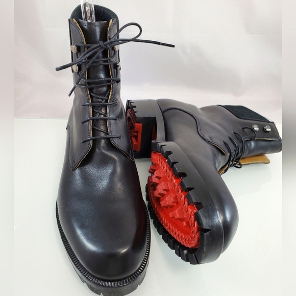 NWT$1,245 Louboutin Trapman Lace-up Black Leather Combat Boot Sz 42.5 (US 9.5) - Picture 10 of 17